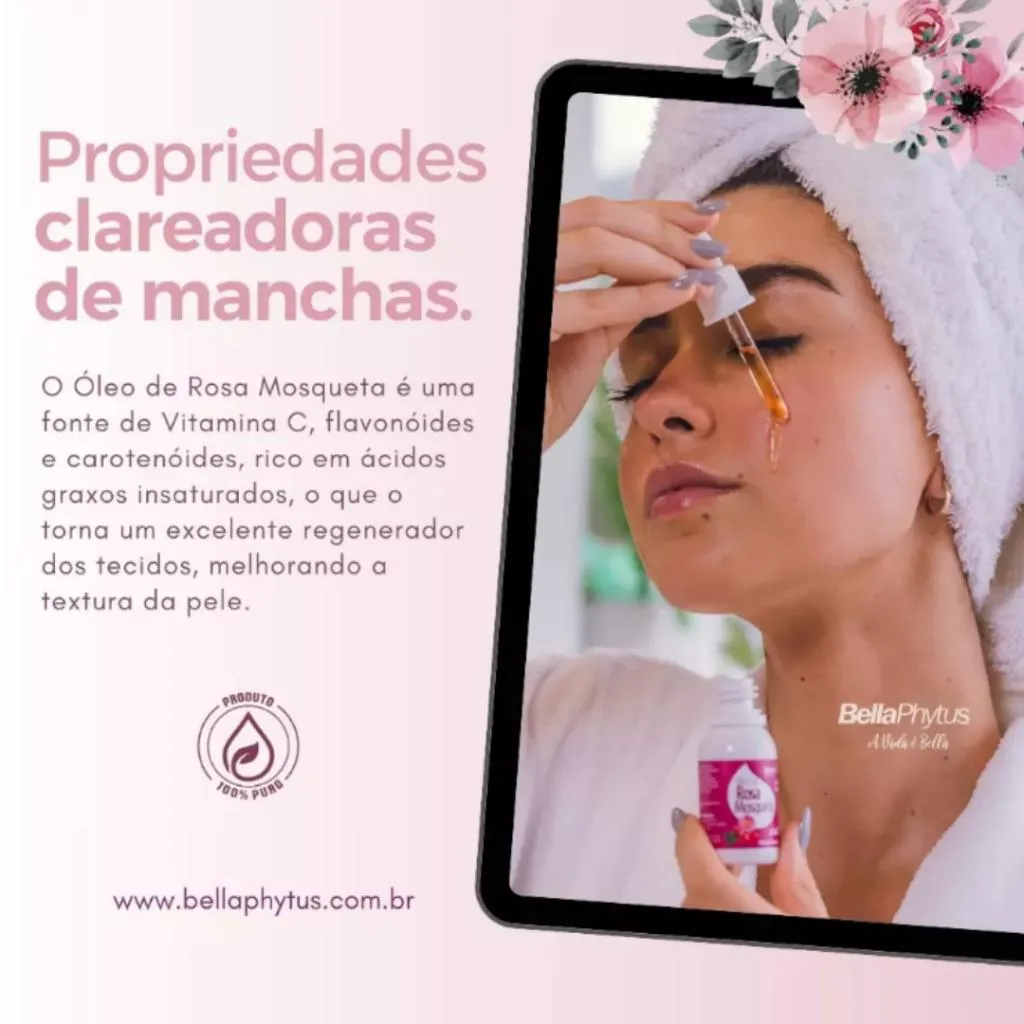 Rosa Mosqueta Rubiginosa Óleo 100% Puro 30Ml - Bellaphytus Clareador Facial e Corporal