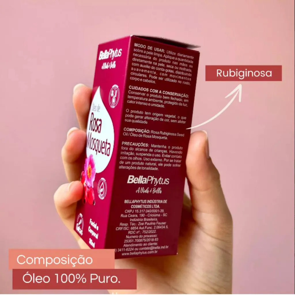 Rosa Mosqueta Rubiginosa Óleo 100% Puro 30Ml - Bellaphytus Clareador Facial e Corporal