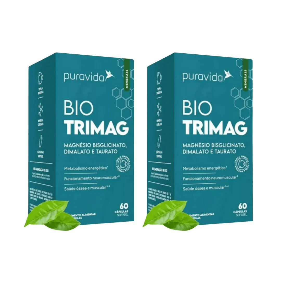 Kit 2 Suplemento Vitamínico Bio Trimag Mágnesio 60 Caps - Puravida
