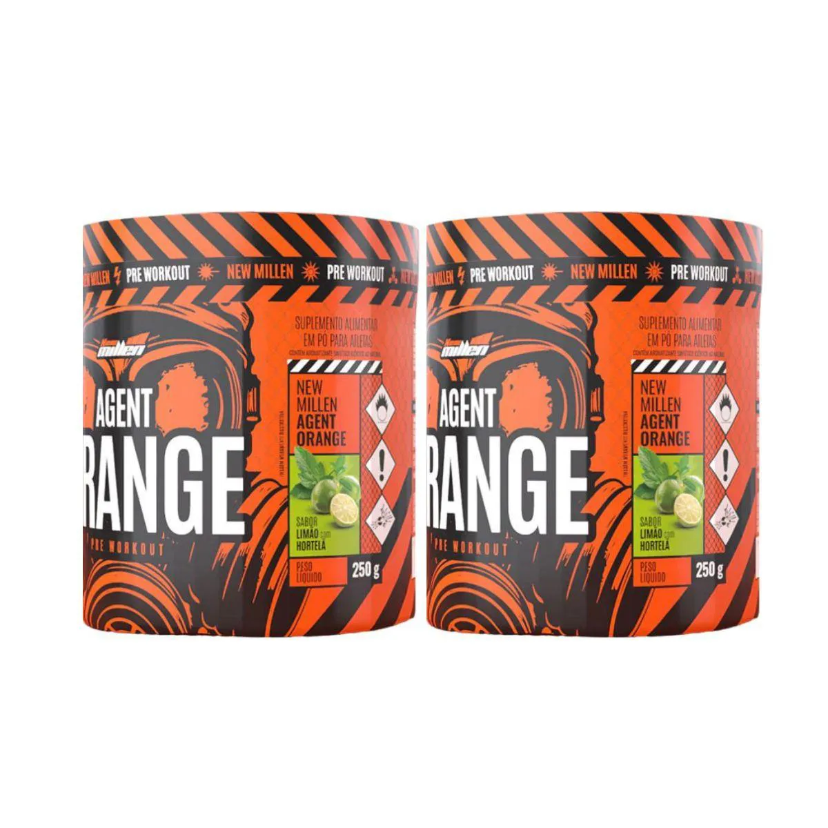 Kit 2 Agent Orange Limão com Hortelã Pré Treino Foco e Resiliência 250G New Millen