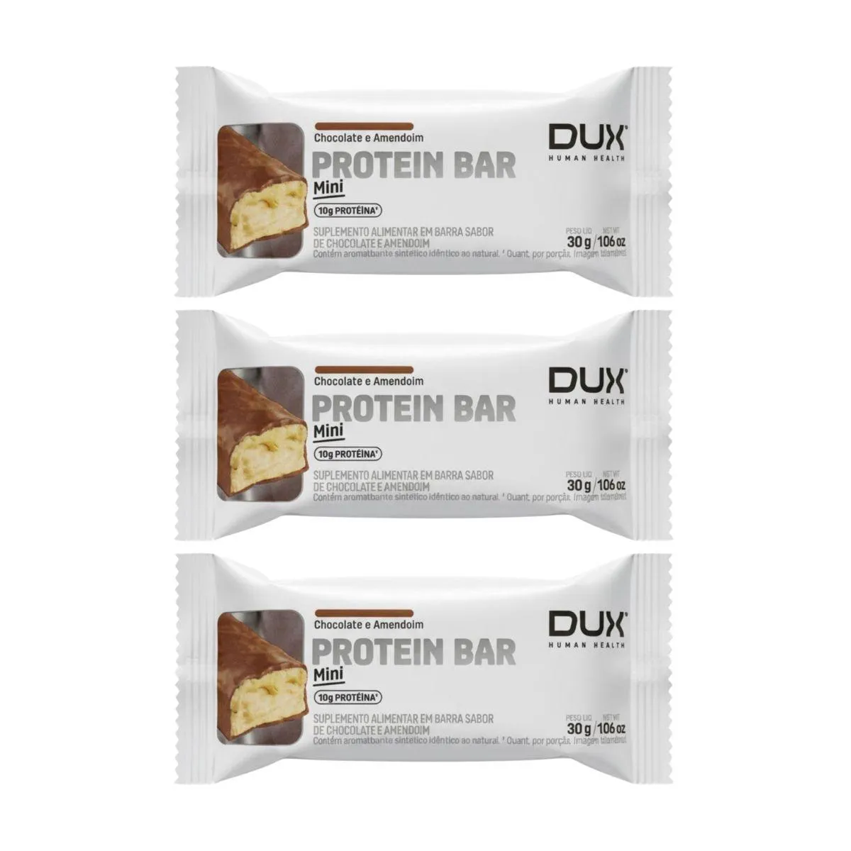 Kit 3 Barra de Proteina 10G Proteina Chocolate e Amendoim 30G Dux