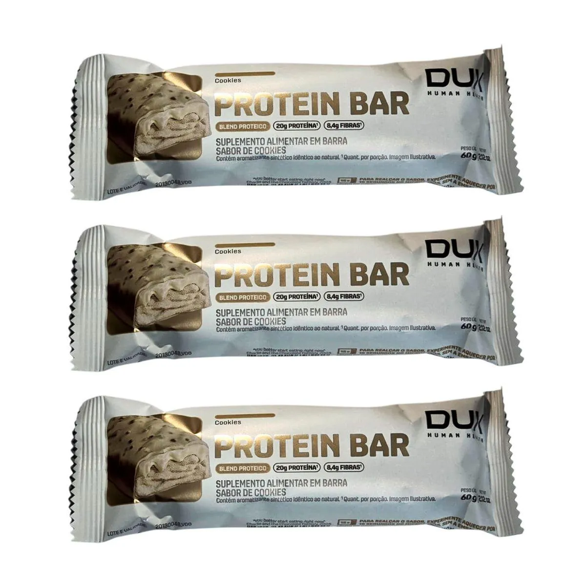 Kit 3 Barra de Proteina 20G Proteina Cookies Treino Energetico 60G Dux