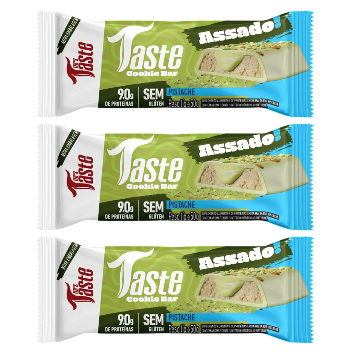 Kit 3 Barra de Proteina Pistache 50G 9G de Proteina Zero Aç