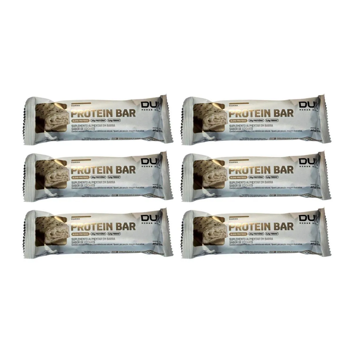 Kit 6 Barra de Proteina 20G Proteina Cookies Treino Energetico 60G Dux