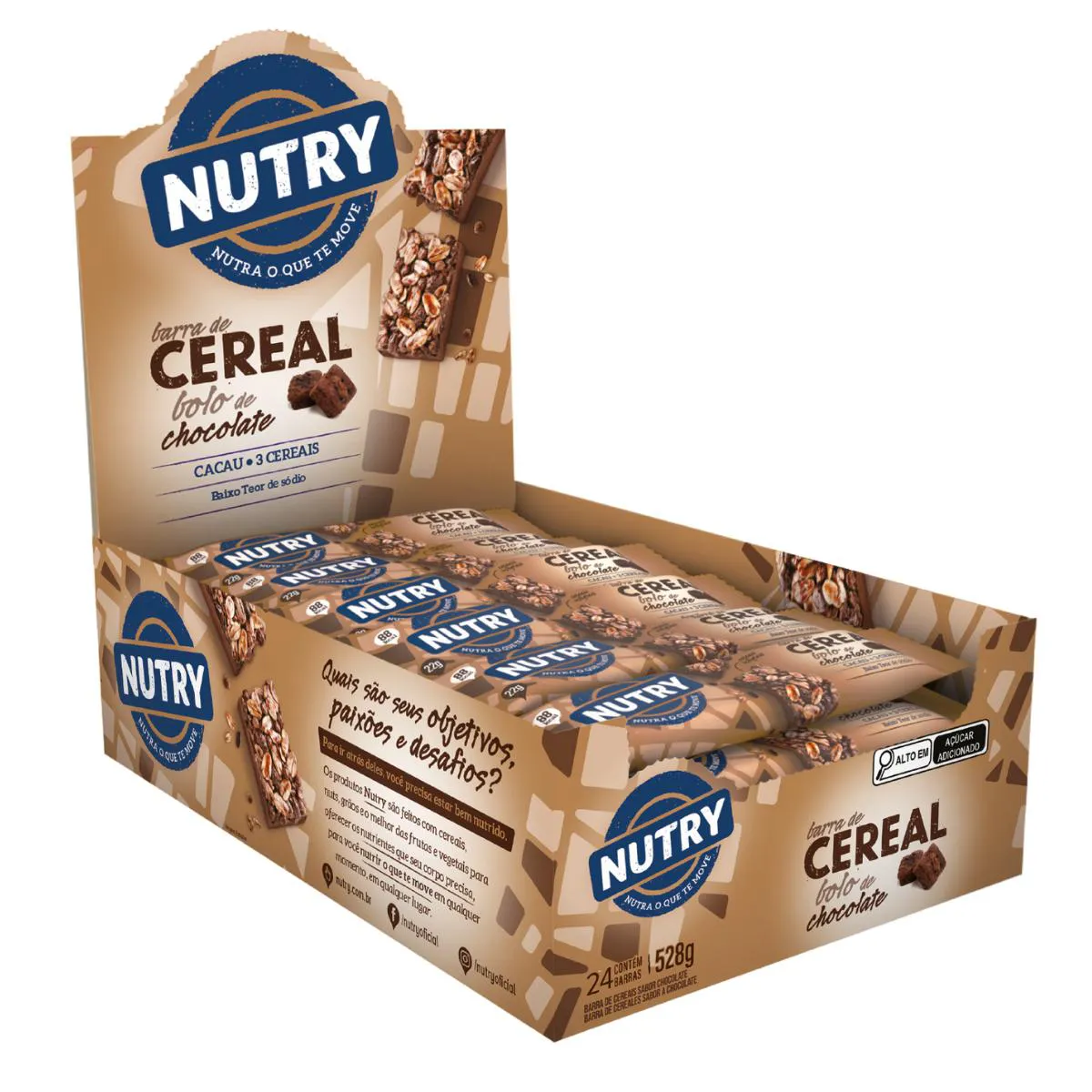 Barra de Cereais Nutry Bolo de Chocolate 24 Unidades 22G