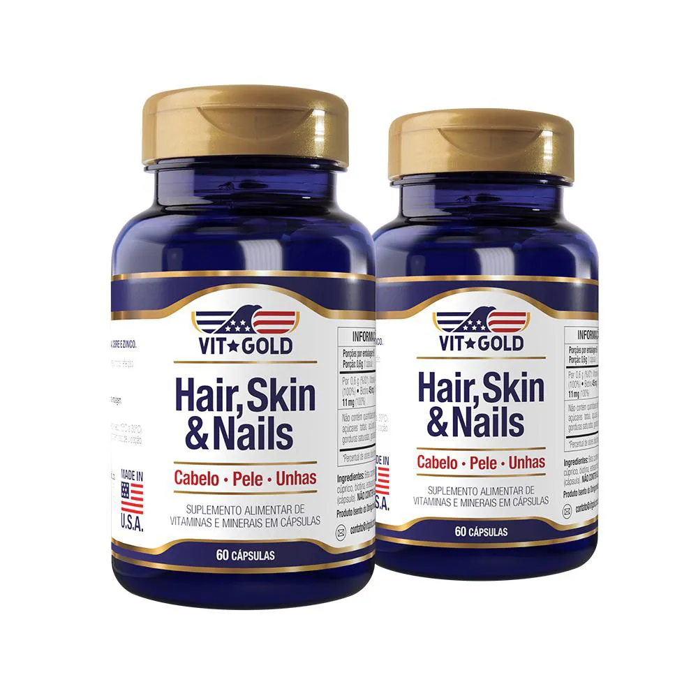 Kit 2x 60 cápsulas Hair Skin & Nails (cabelo, Pele e Unhas) Vitgold