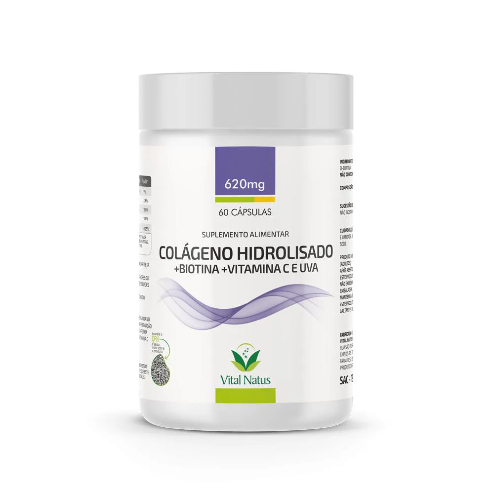 Colágeno Hidrolisado + Biotina + Vitamina C e Uva 620Mg C/ 60 Cápsulas