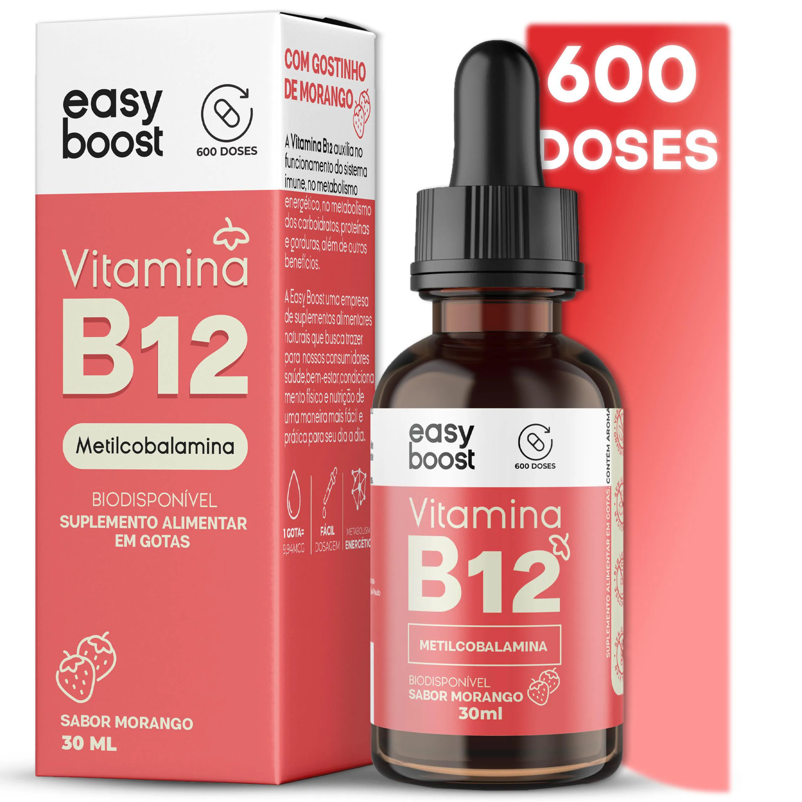 Vitamina B12 Drops Metilcobalamina 413% Vegan Easyboost 30ml