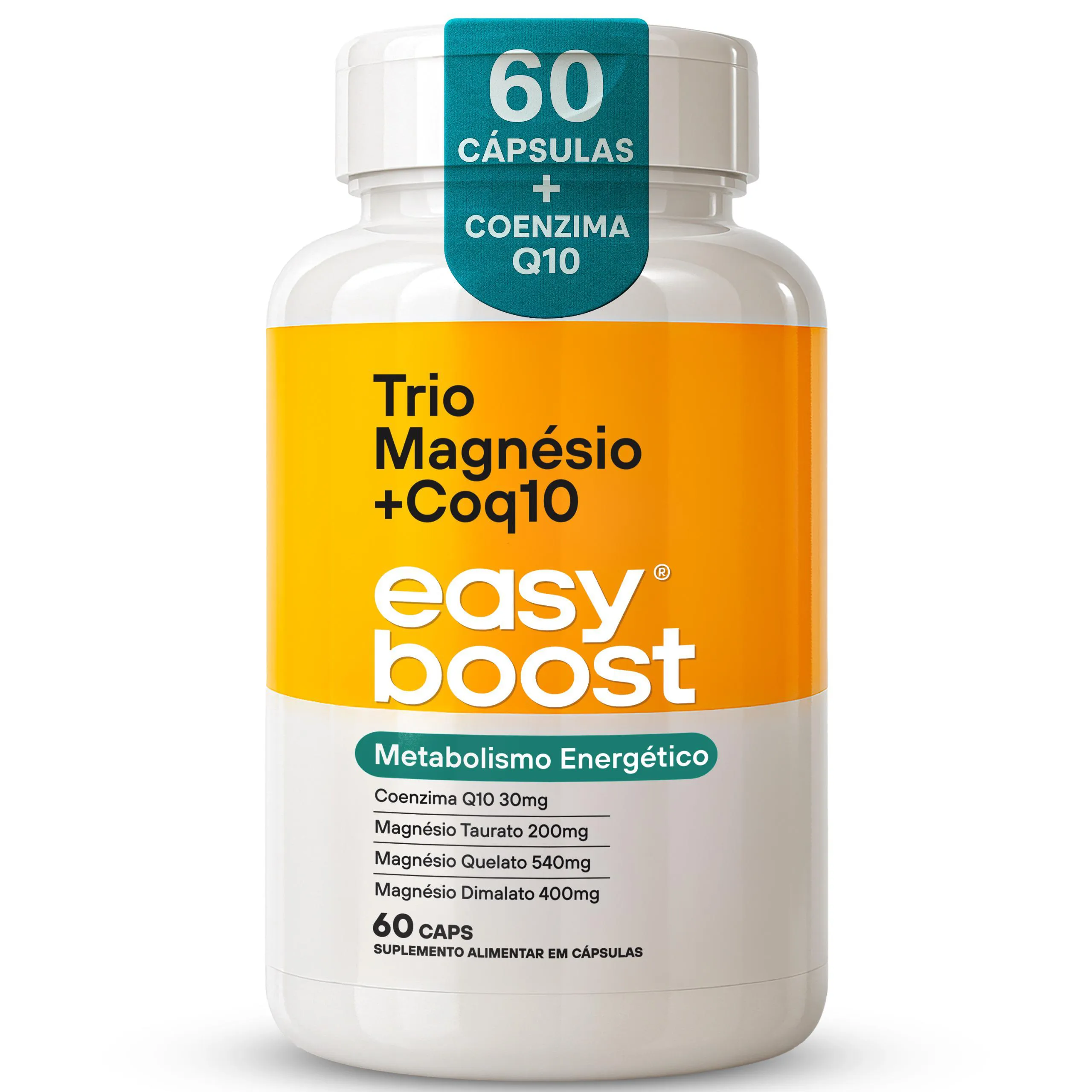 Trio Magnésio Easy Boost Dimalato Quelato Bisglicinato Taurato Coenzima Q10 60 cápsulas Sabor Neutro