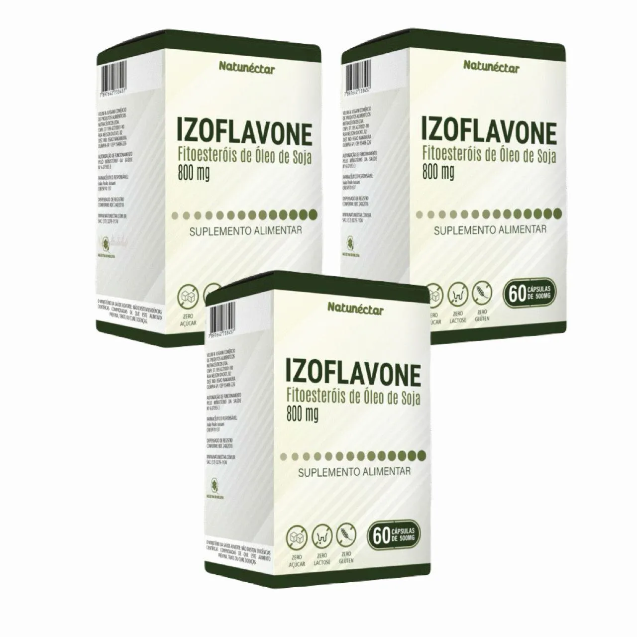 3x Izoflavone Fitoesteróis de Soja 800mg - 60 Cápsulas