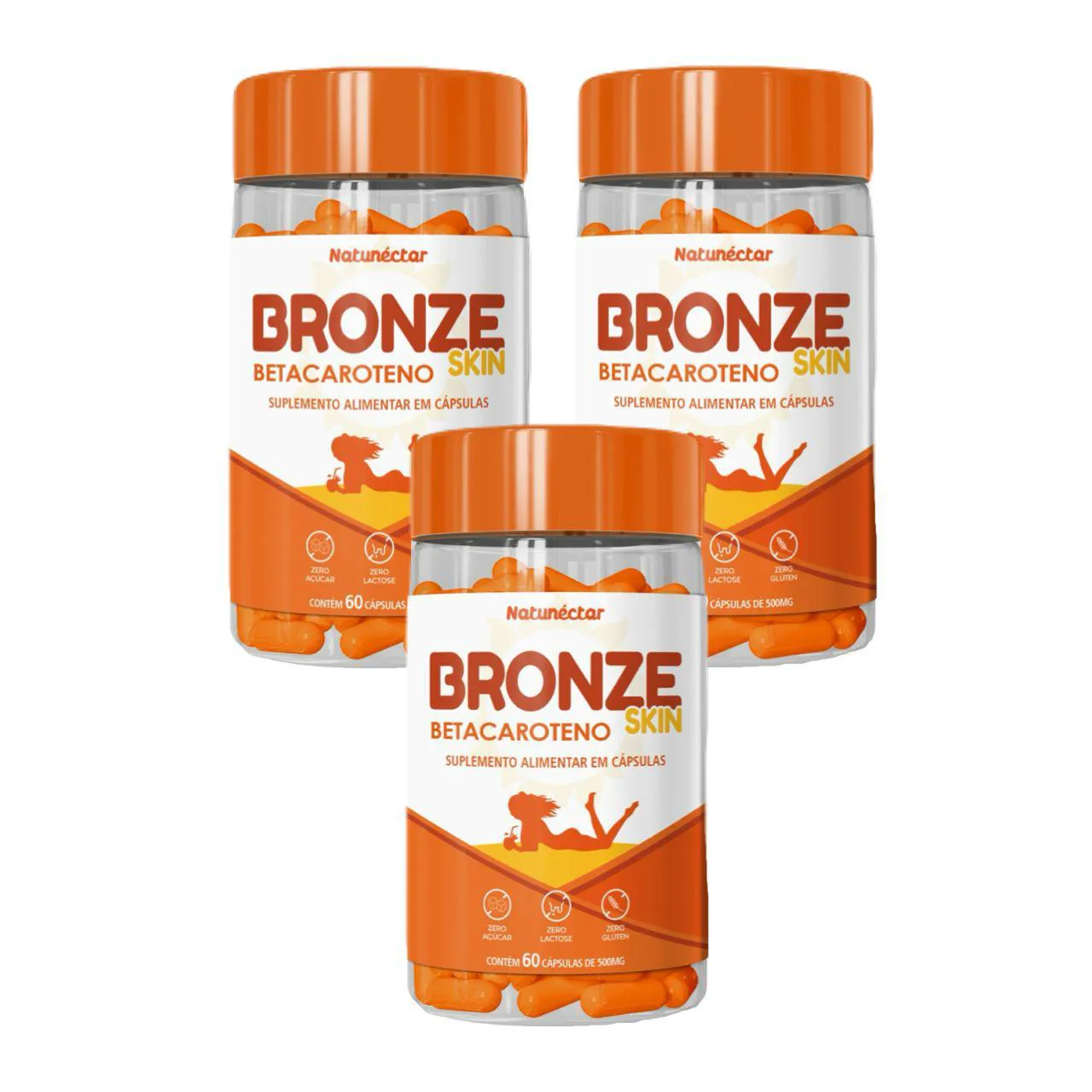 3x Bronze Skin- Betacaroteno- 60 Cápsulas 500mg
