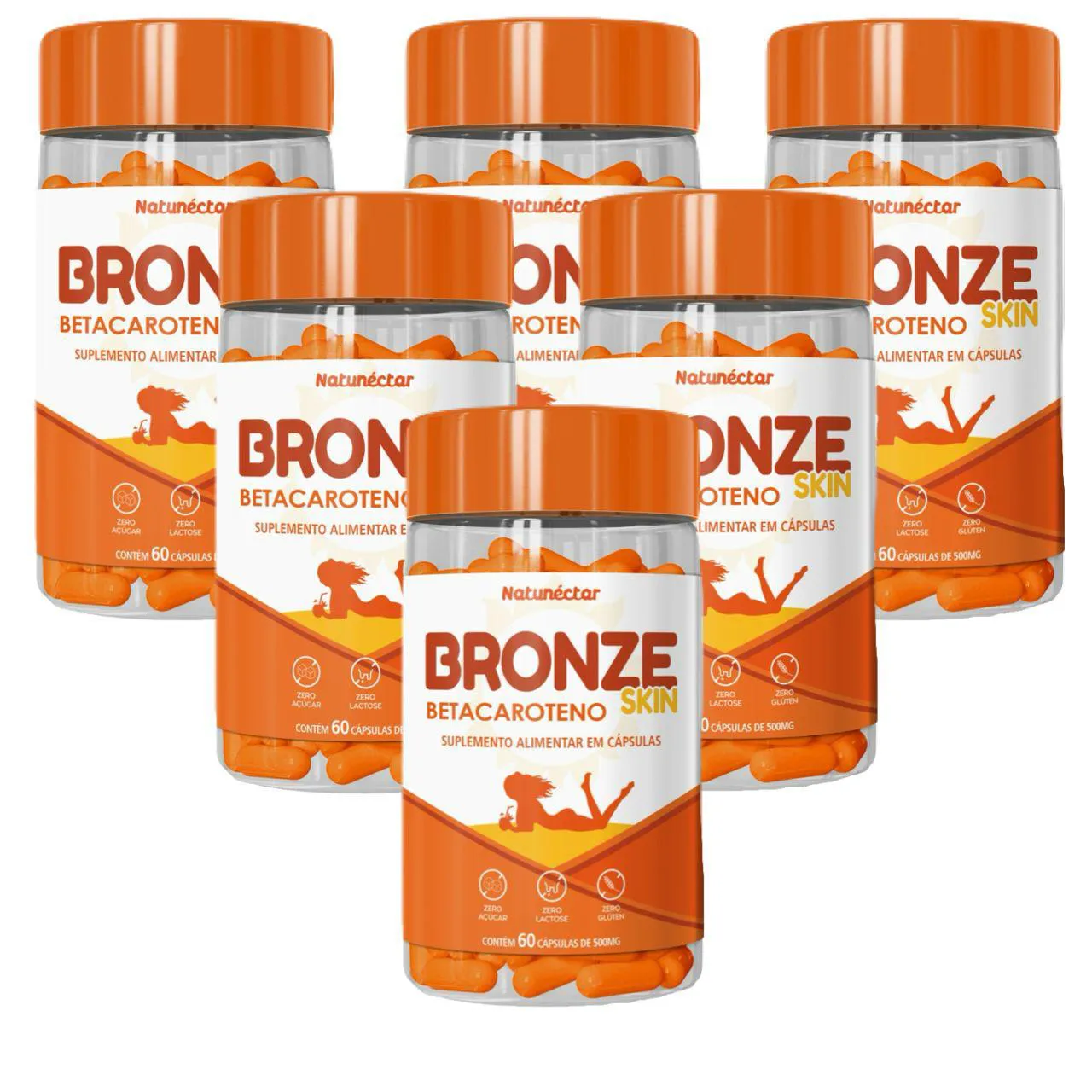 6x Bronze Skin- Betacaroteno- 60 Cápsulas 500mg