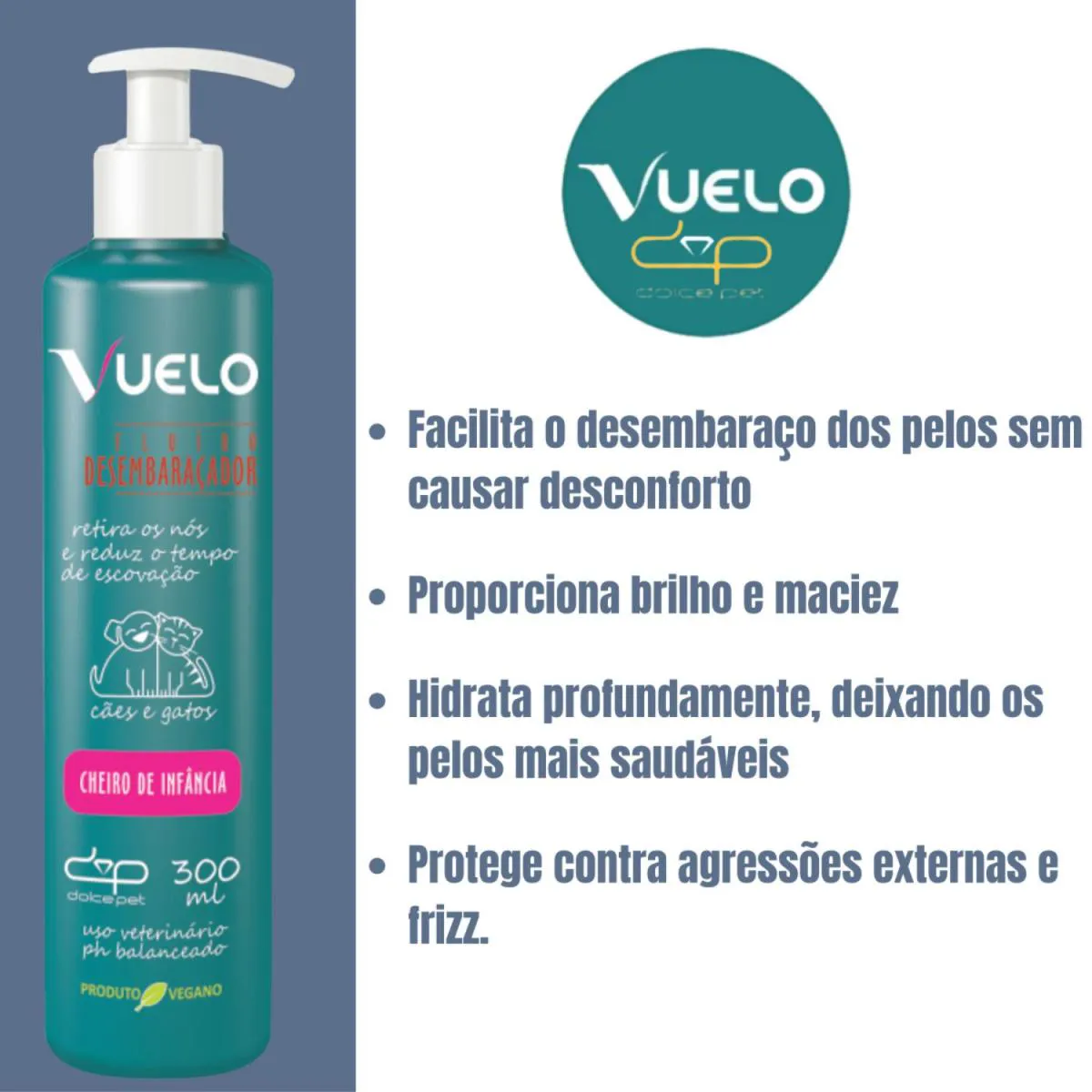 Fluido Desembaraçador Cheiro de Infância Vuelo Dolce Pet Cães e Gatos