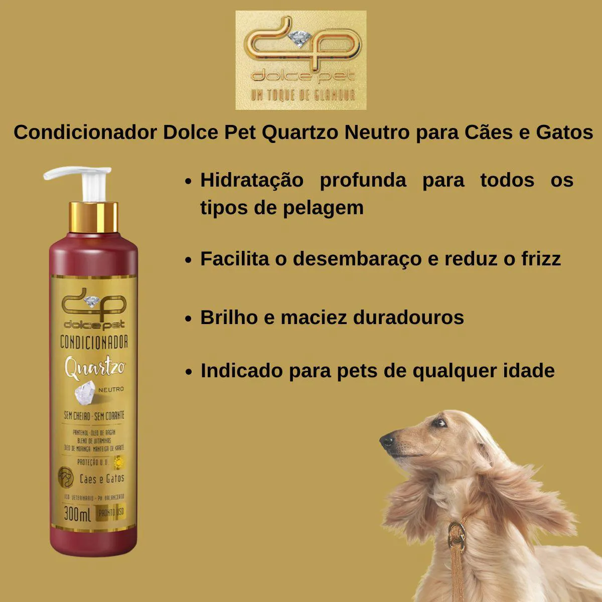 Kit Dolce Pet Shampoo Clareador Tonalizante + Condicionador Neutro para Cães e Gatos 300Ml