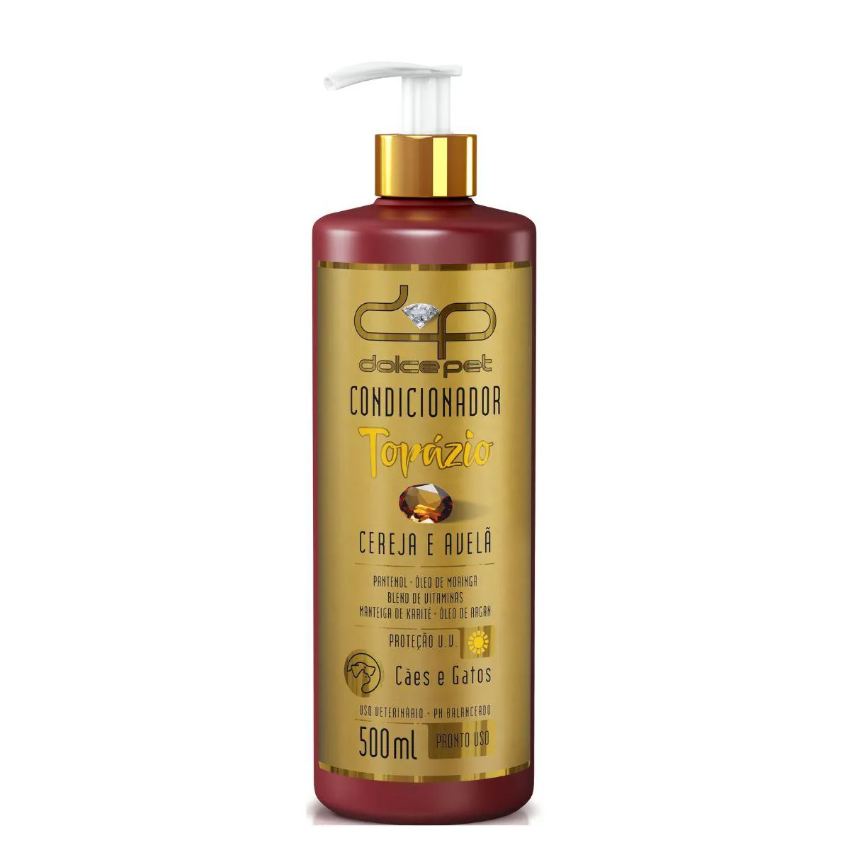 Kit Shampoo Suave + Condicionador Topázio Cereja e Avelã Dolce Pet para Cães e Gatos - 500Ml
