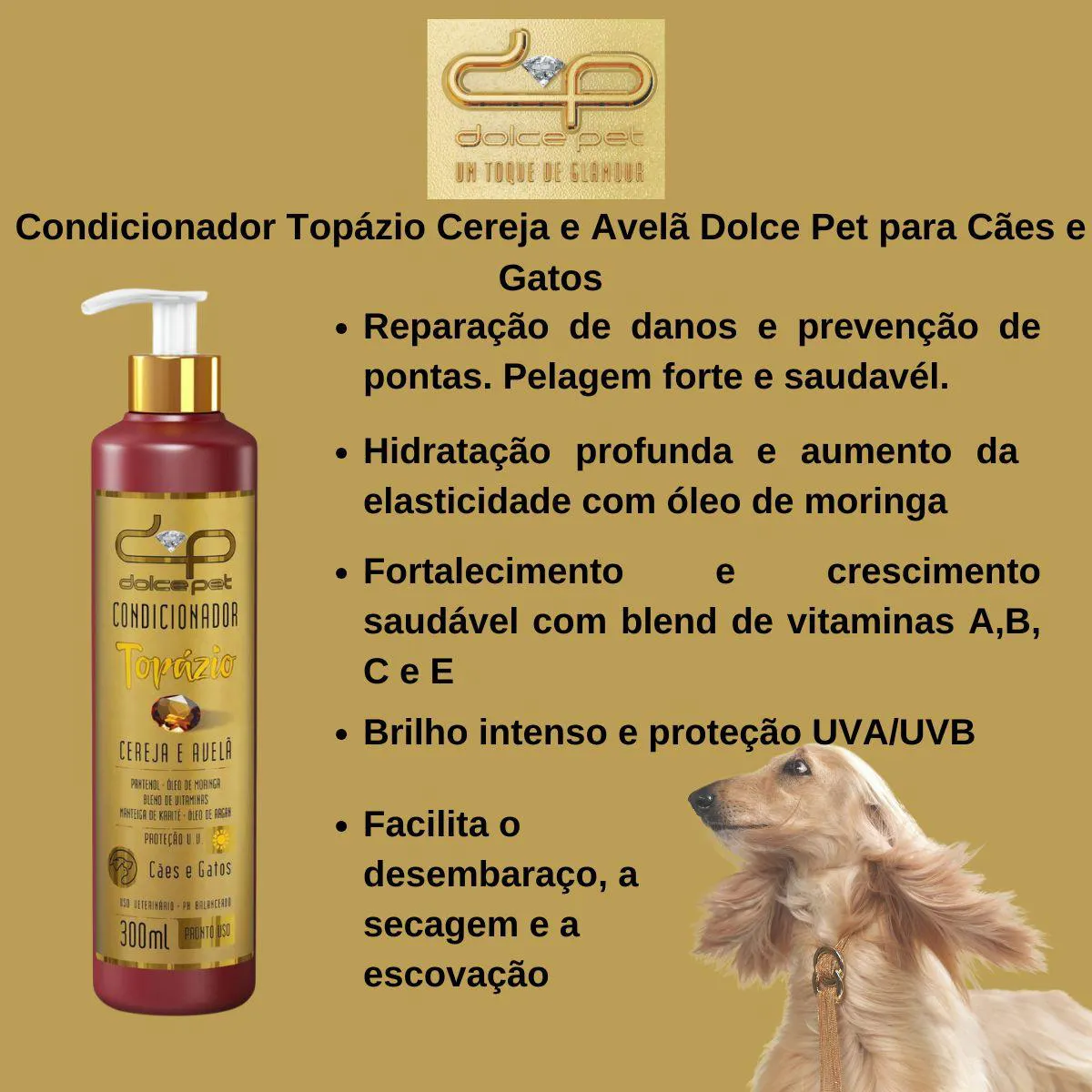 Kit Shampoo Suave + Condicionador Topázio Cereja e Avelã Dolce Pet para Cães e Gatos - 500Ml