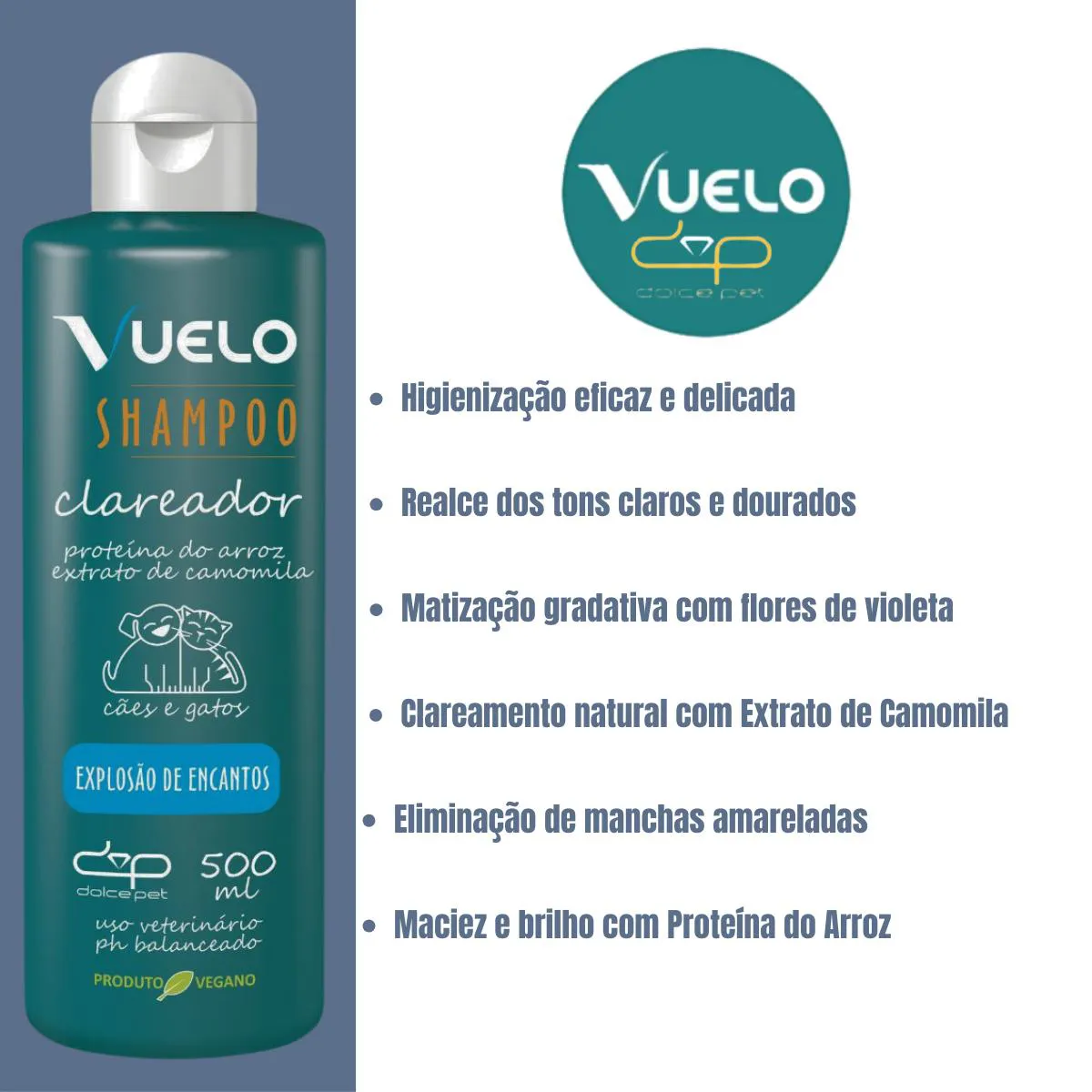 Kit Vuelo Shampoo Clareador + Leave-In Explosão de Encantos para Cães e Gatos