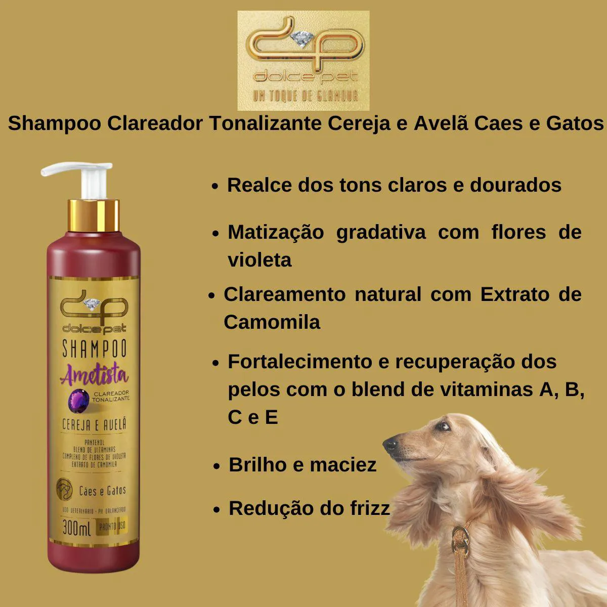 Shampoo Clareador Tonalizante Cereja e Avelã Dolce Pet Cães e Gatos - 300 Ml