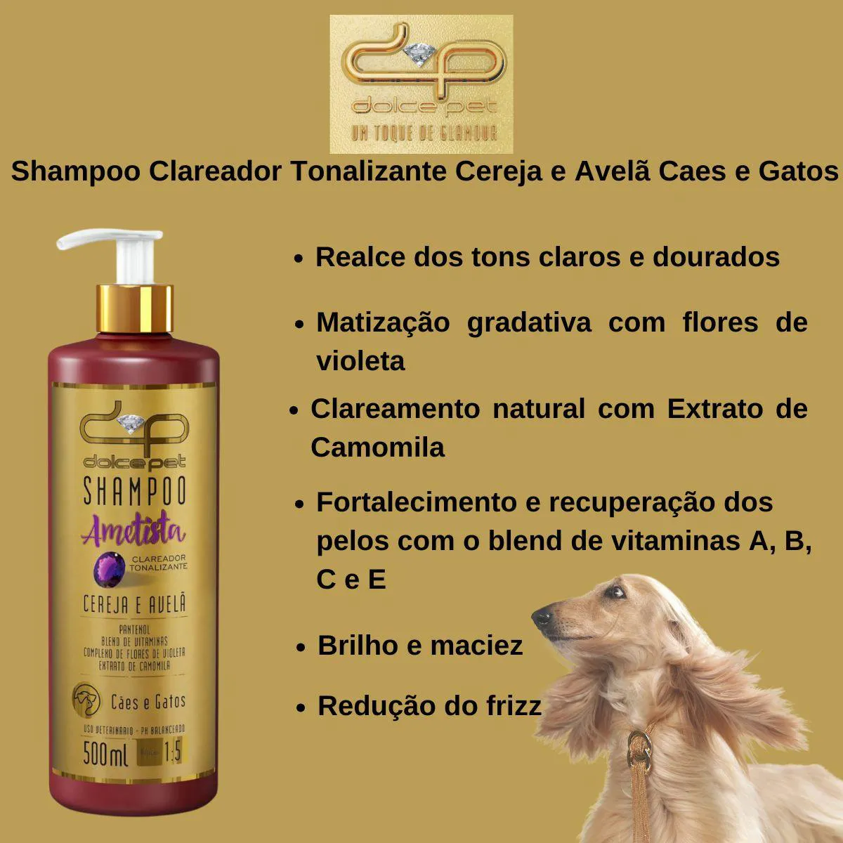 Shampoo Clareador Tonalizante Cereja e Avelã Dolce Pet Cães e Gatos - 500 Ml