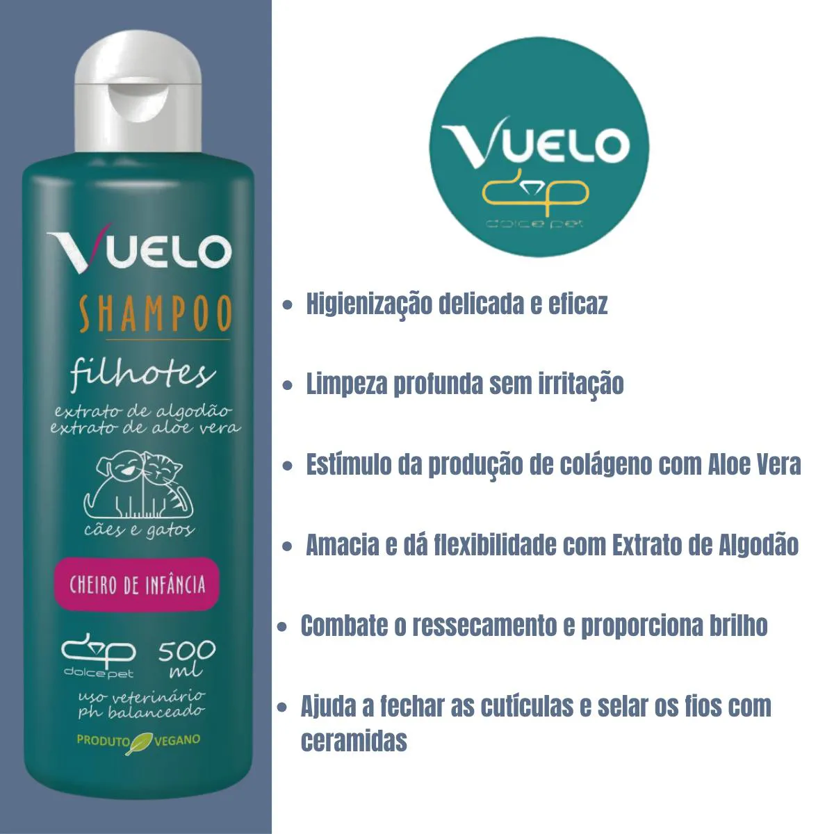 Shampoo Vuelo Filhotes Cheiro de Infância para Cães e Gatos 500Ml