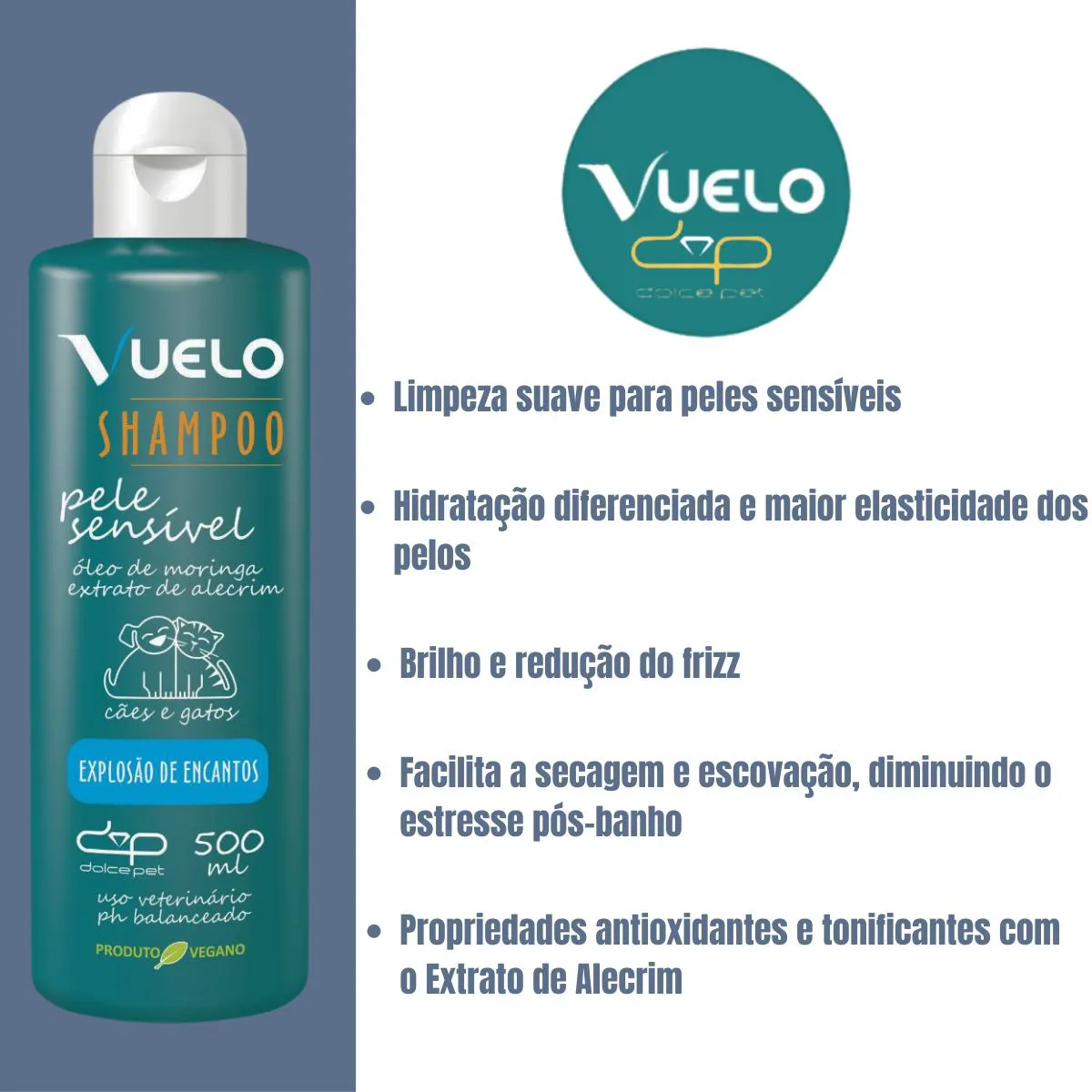 Shampoo Vuelo Pele Sensível Explosão de Encantos para Cães e Gatos 500Ml
