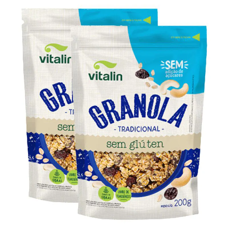 Kit 2X: Granola Tradicional Zero Açúcar sem Glúten Vitalin 200G