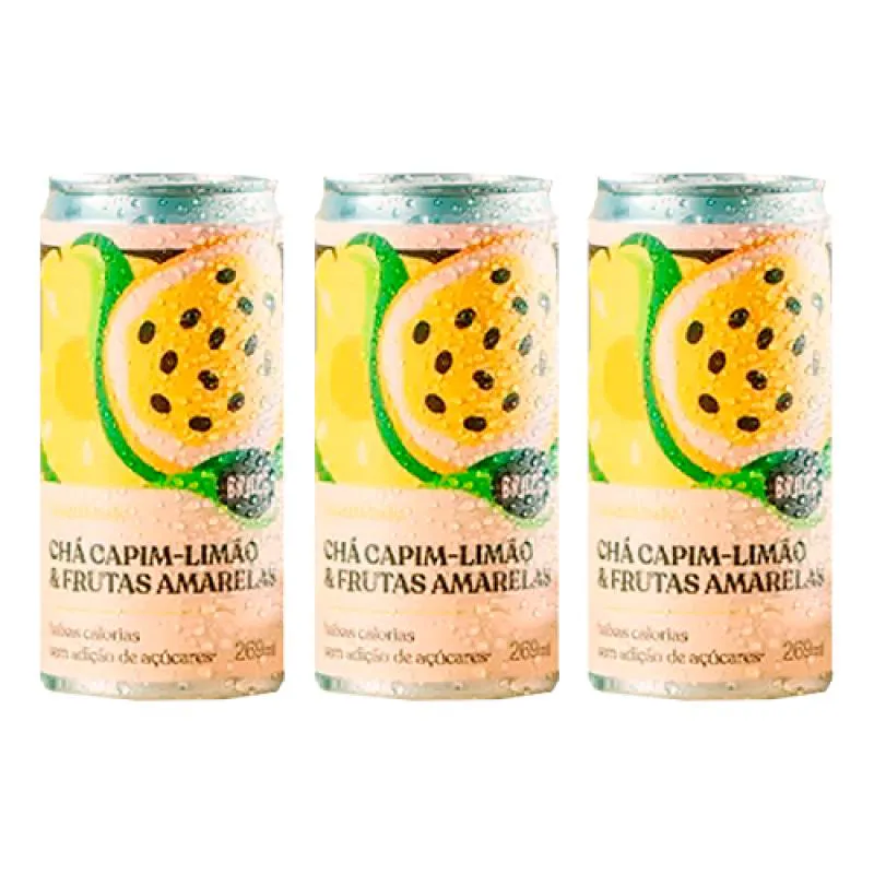Kit 3X: Chá de Capim Limão com Frutas Amarelas Gaseificado Brazô 269Ml