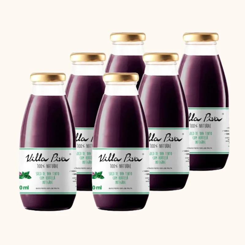 Kit 6X: Suco de Uva com Hortelã sem Açúcar Villa Piva 300Ml