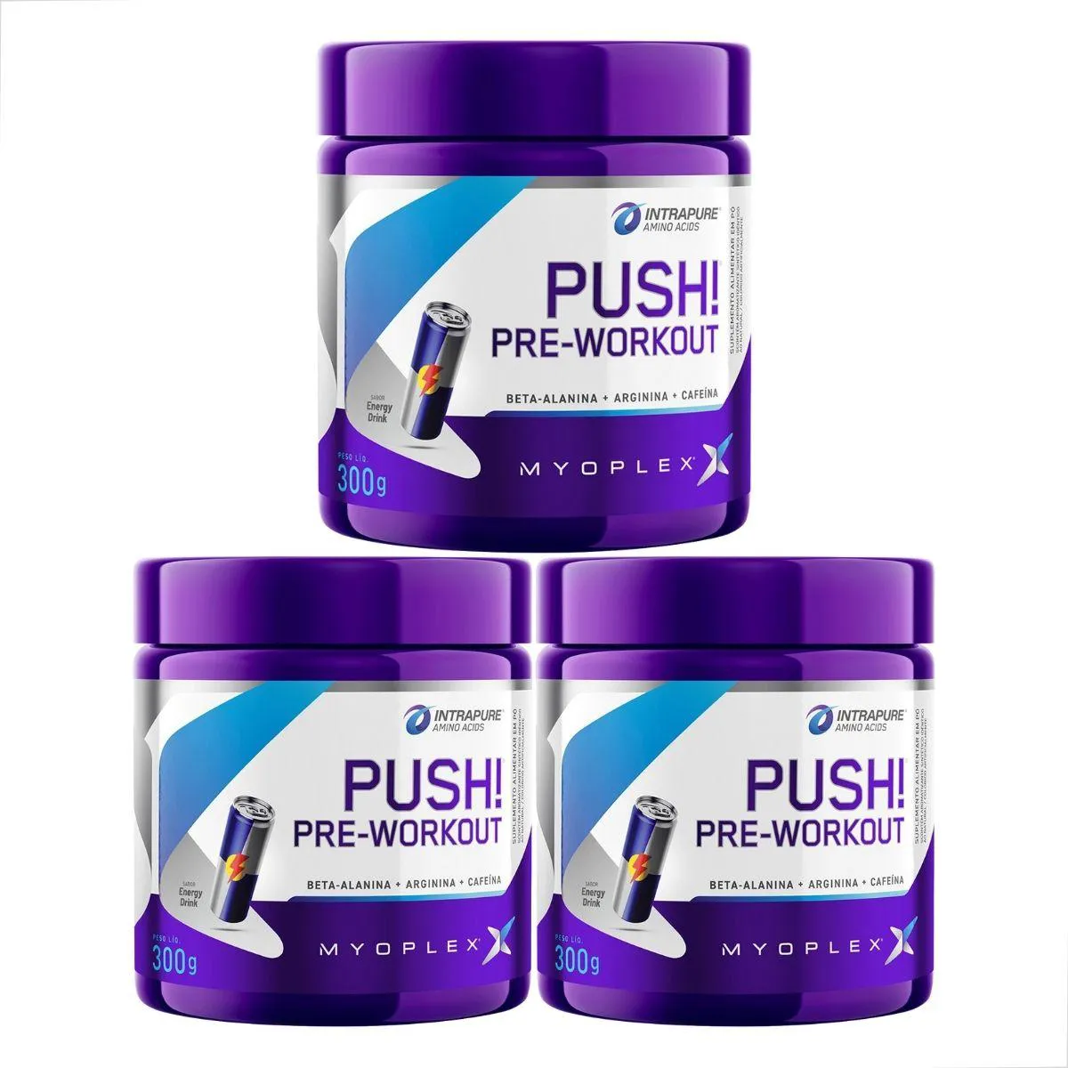 Kit 3 Pre Workout Push Cafeina Alanina Arginina 300G Myoplex