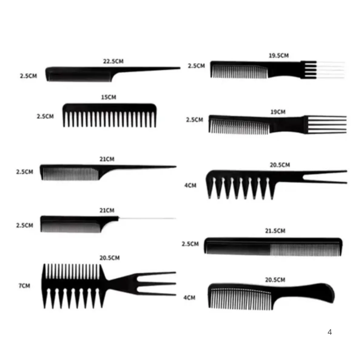 Kit 10 Pentes Profissional Cabeleireiro Pente Fino Garfo Salão Barbeiro para Corte
