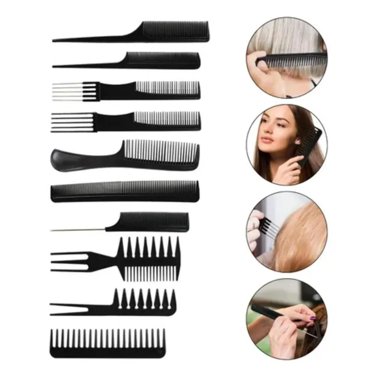 Kit 10 Pentes Profissional Cabeleireiro Pente Fino Garfo Salão Barbeiro para Corte