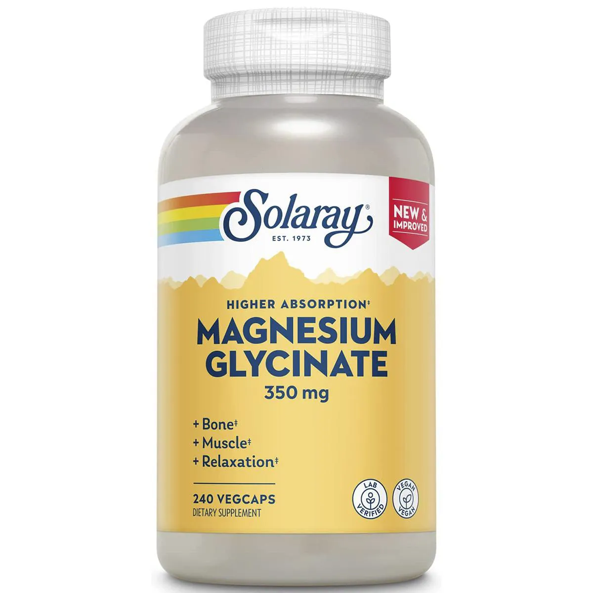 Glicinato Magnésio Alta Absorção 350Mg 240 Caps Solaray