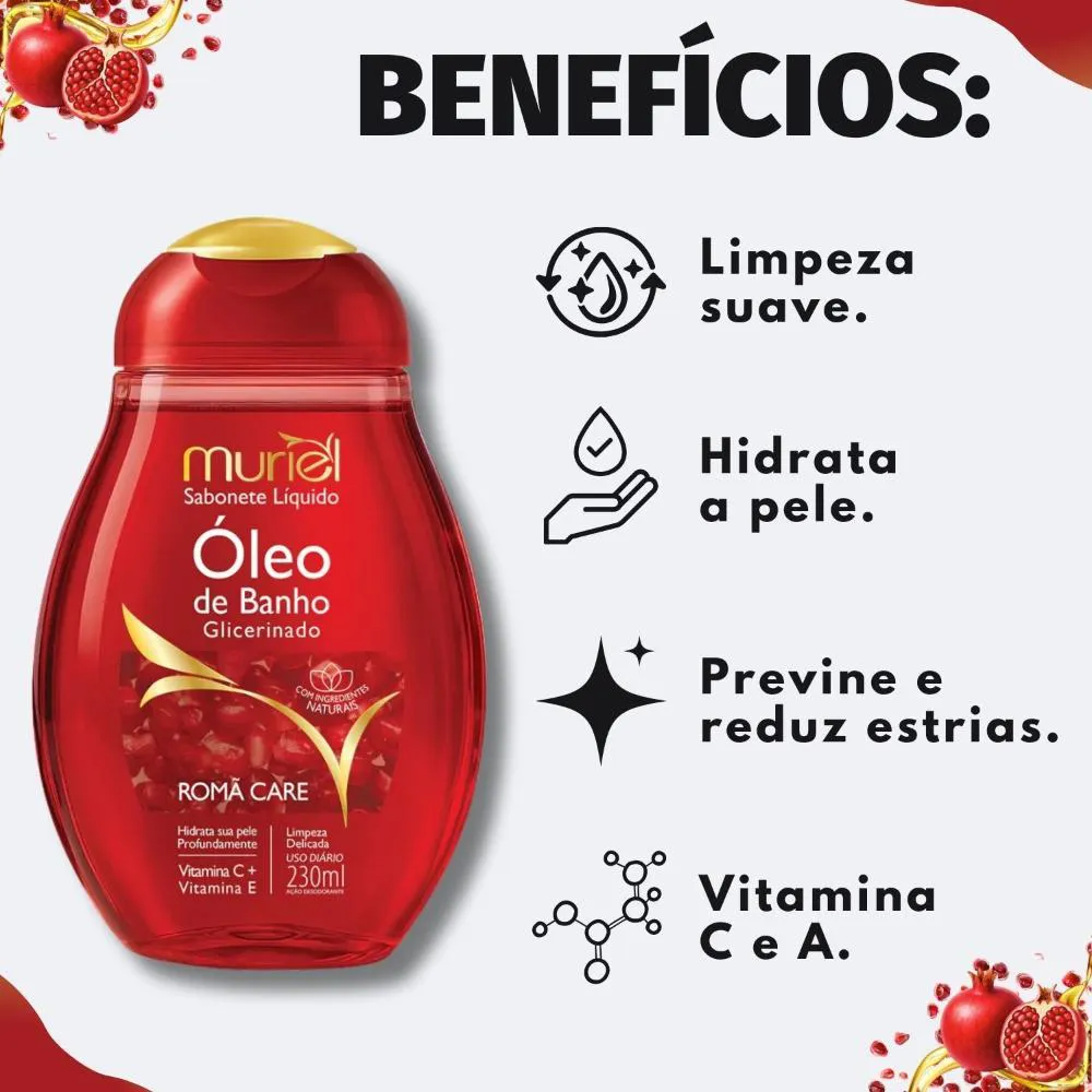 Sabonete Líquido Muriel Óleo de Banho Glicerinado Romã Care 230Ml
