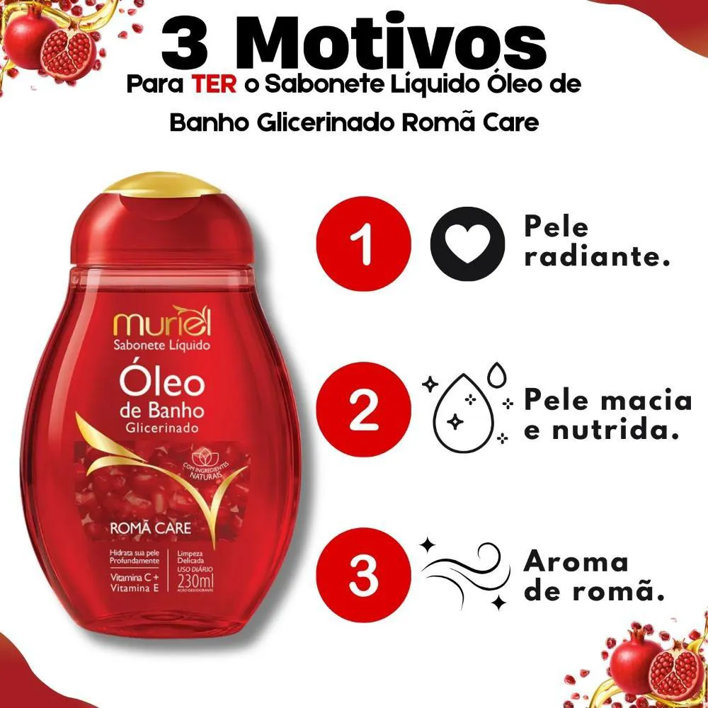 Sabonete Líquido Muriel Óleo de Banho Glicerinado Romã Care 230Ml