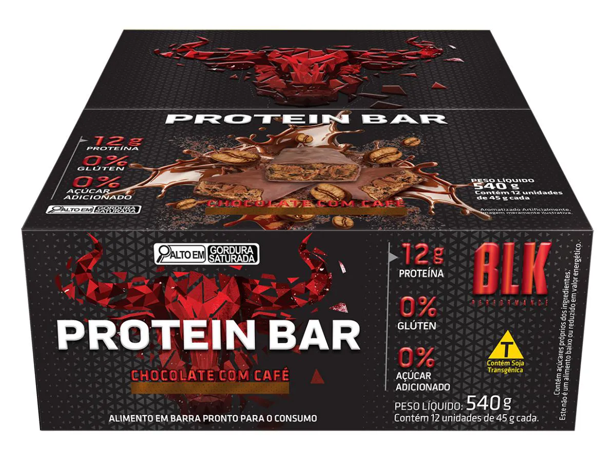 Protein Bar Blk - Barra de Proteína 12 Unidades # Original # Sabor Chocolate com Cafe