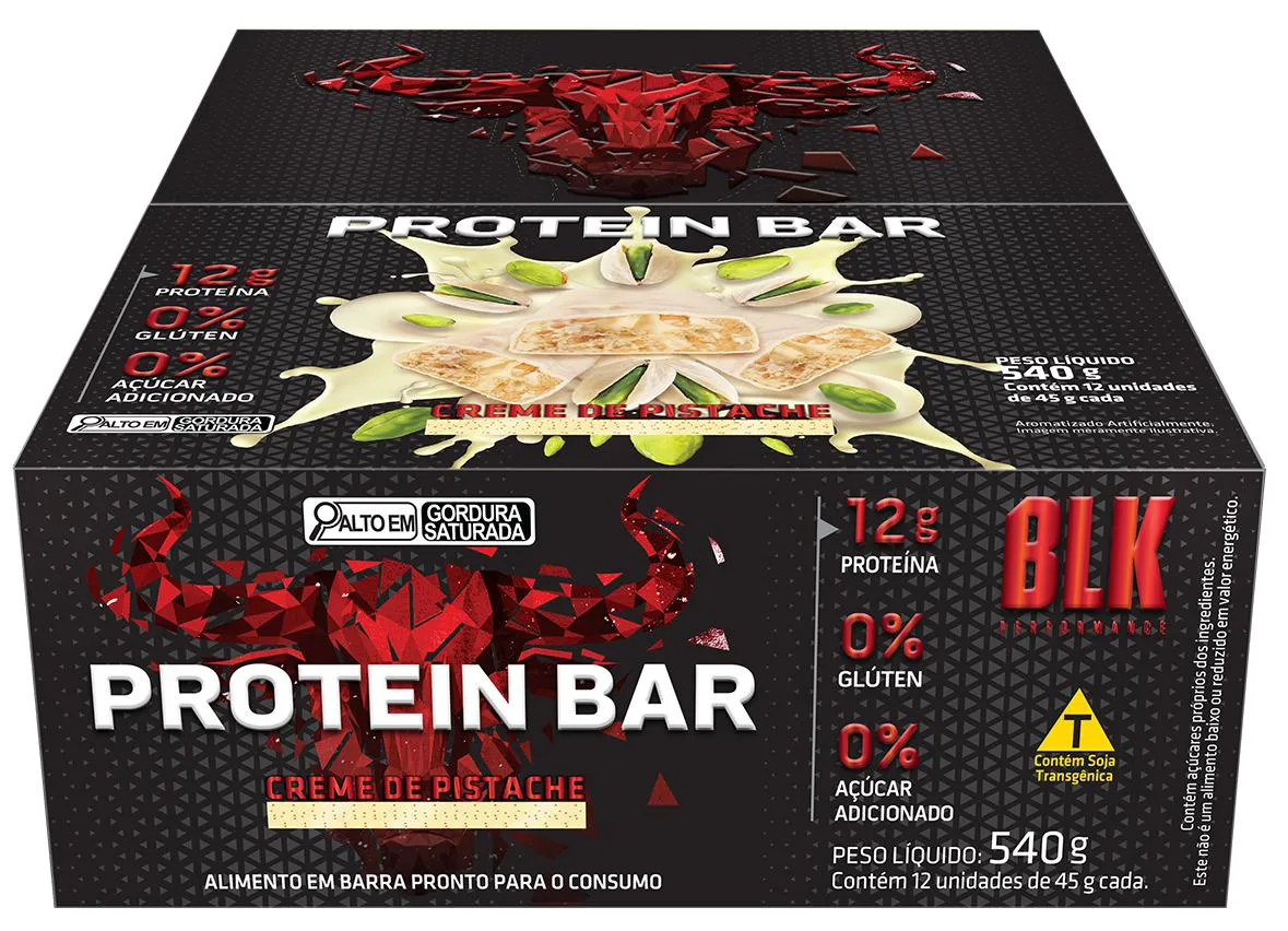 Protein Bar Blk - Barra de Proteína 12 Unidades # Original # Sabor Creme de Pistache