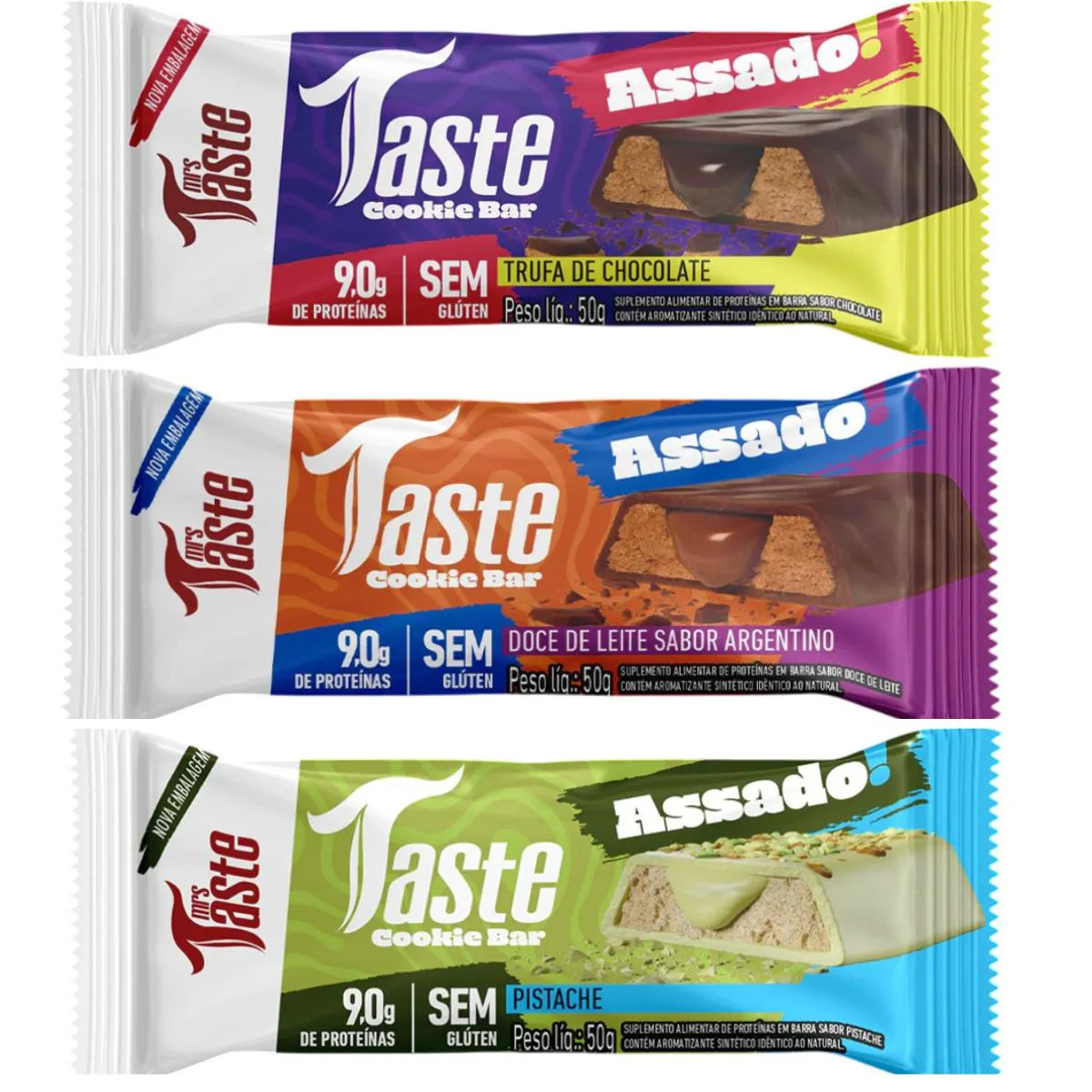 Kit 3 Barra de Proteina Trufa de Choco Doce de Leite e Pistache