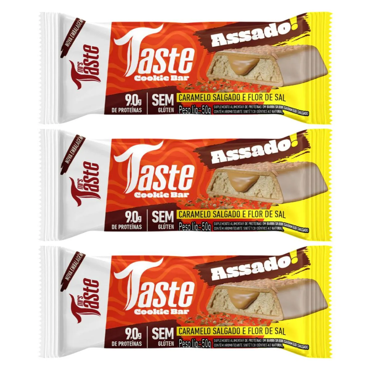 Kit 3 Barra de Proteina Caramelo C Flor de Sal 9 de Proteina