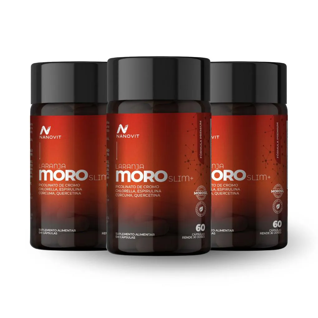 Kit 3 Laranja Moro Slim, Cromo, Spirulina, Curcumina, Chlorella, Quercetina e Própolis - 60 Cáps – Nanovit