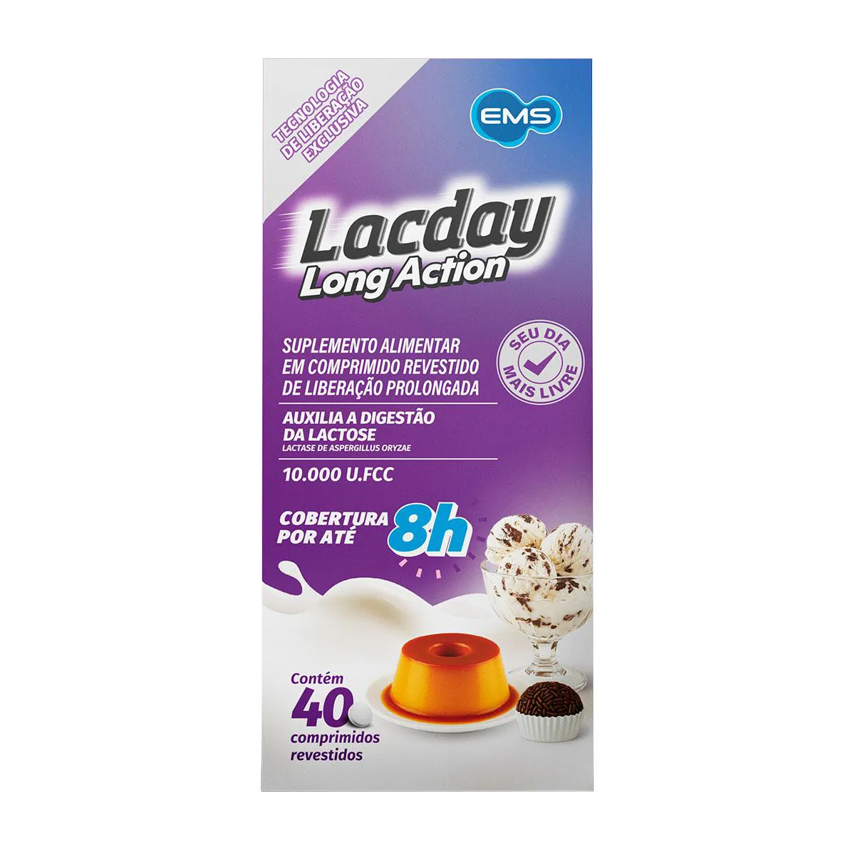 Suplemento Alimentar de Lactase Lacday Long Action com 40 comprimidos