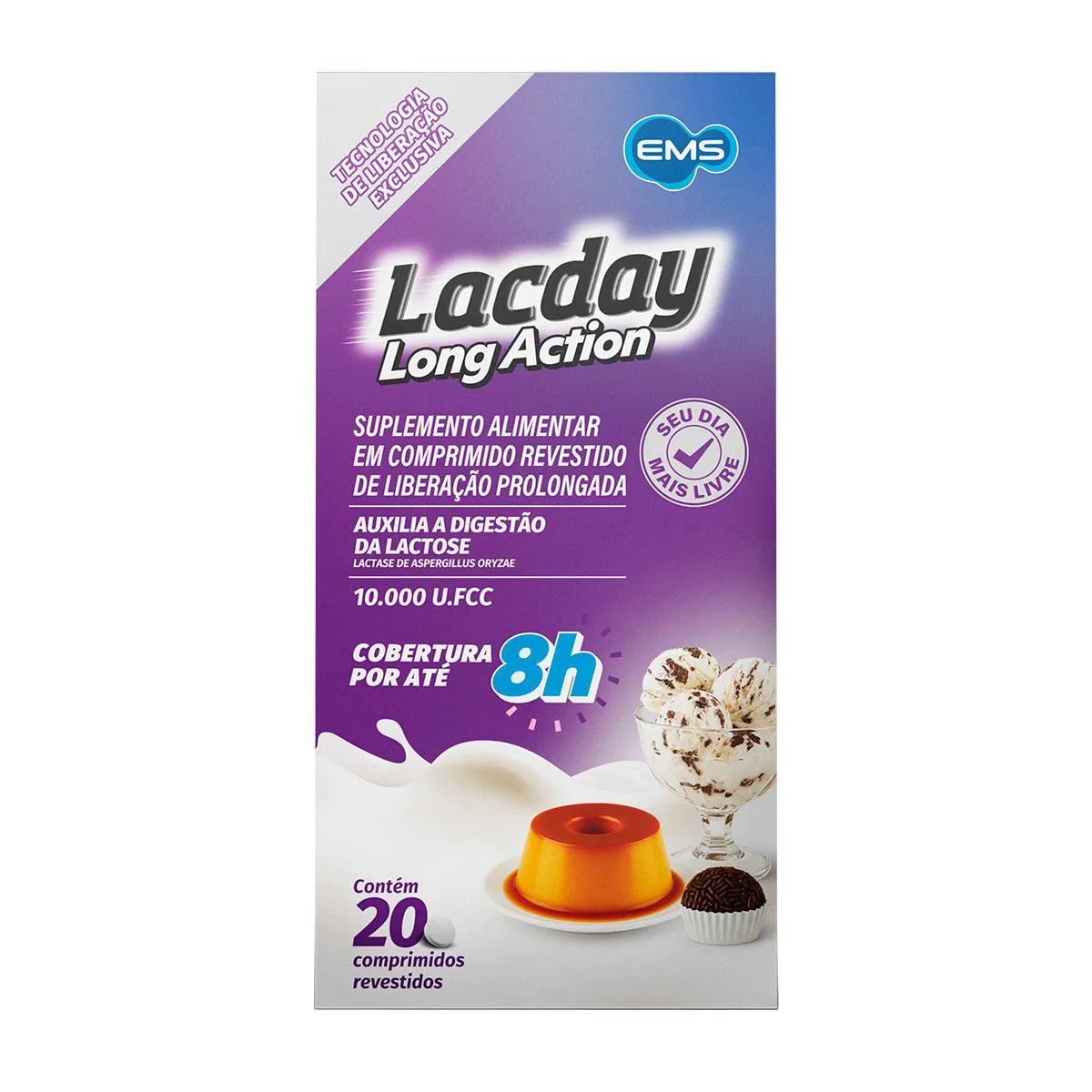 Suplemento Alimentar de Lactase Lacday Long Action com 20 comprimidos