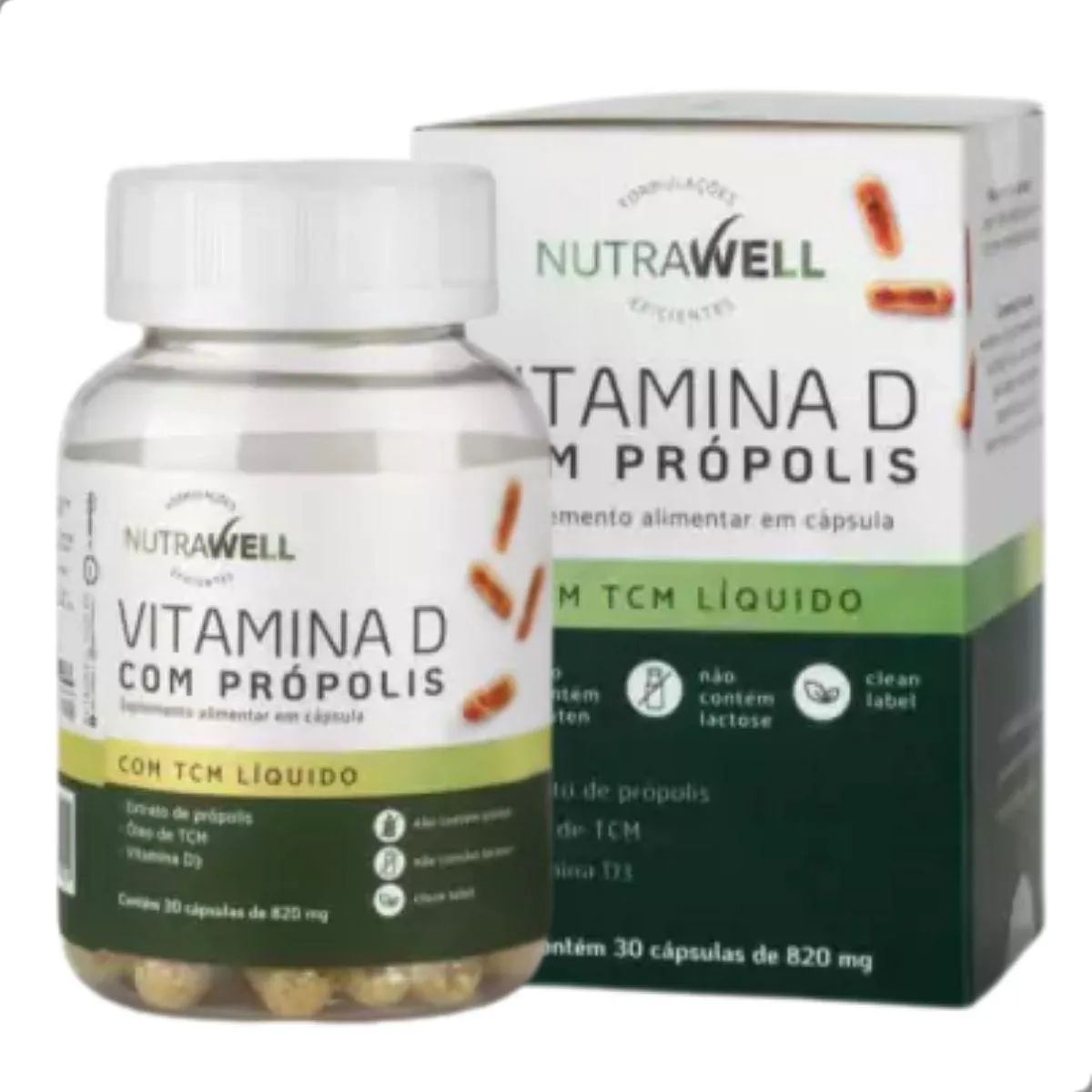 Vitamina D com Propolis e Tcm 820Mg 30 Capsulas Nutrawell Natural