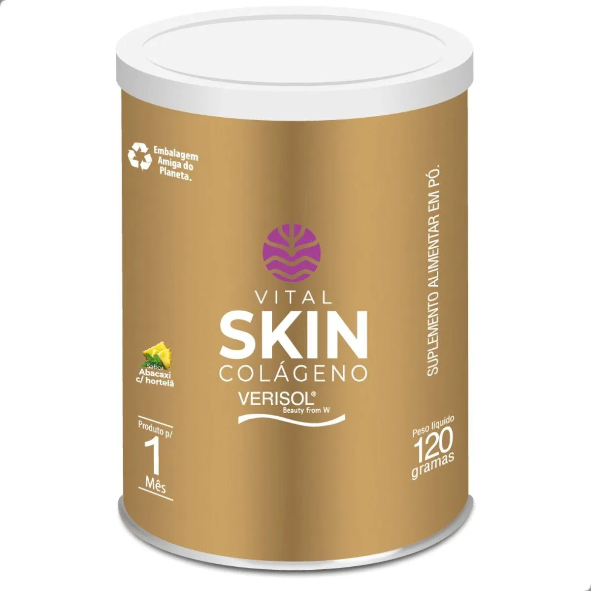 Skin Colageno Verisol Cabelo Pele Unha 120G Vital Atman Abacaxi COM Hortelã