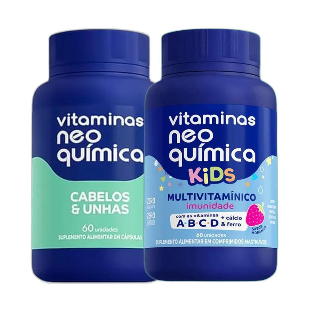 Kit Cabelos e Unhas 60 Cps + Kids Morango 60 Cps - Neo Quimica
