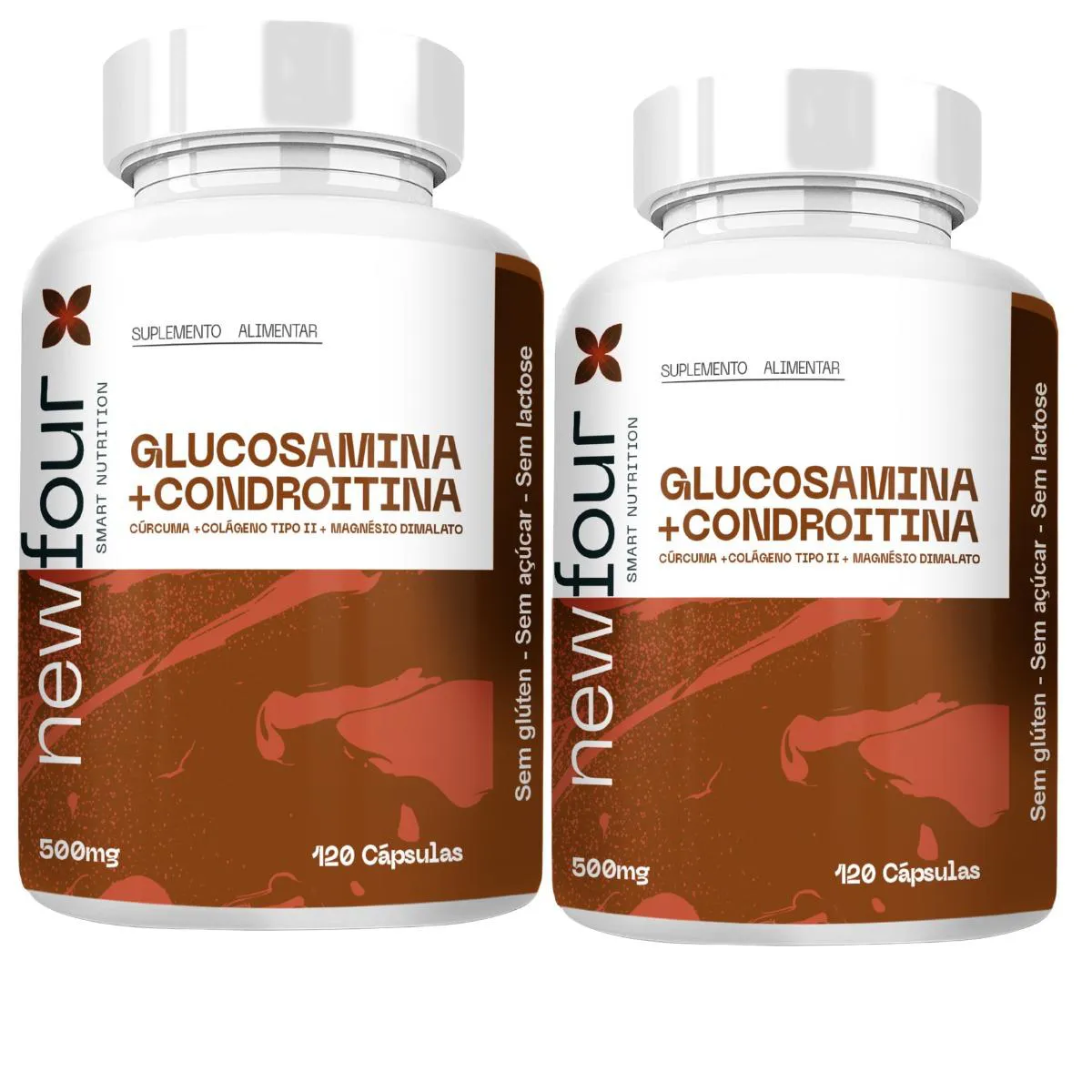 Glucosamina + Condroitina - Cúrcuma + Colágeno Tipo Ii + Magnésio Dimalato Kit com 2 Potes com Total de 240 Capsulas