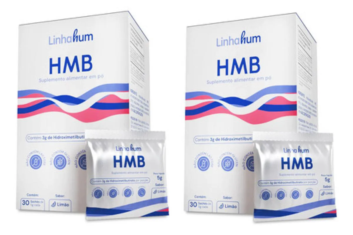 Kit 2Cx Hmb Suplemento Alimentar Pó 30 Saches de 5G Linhahum Branco Limão