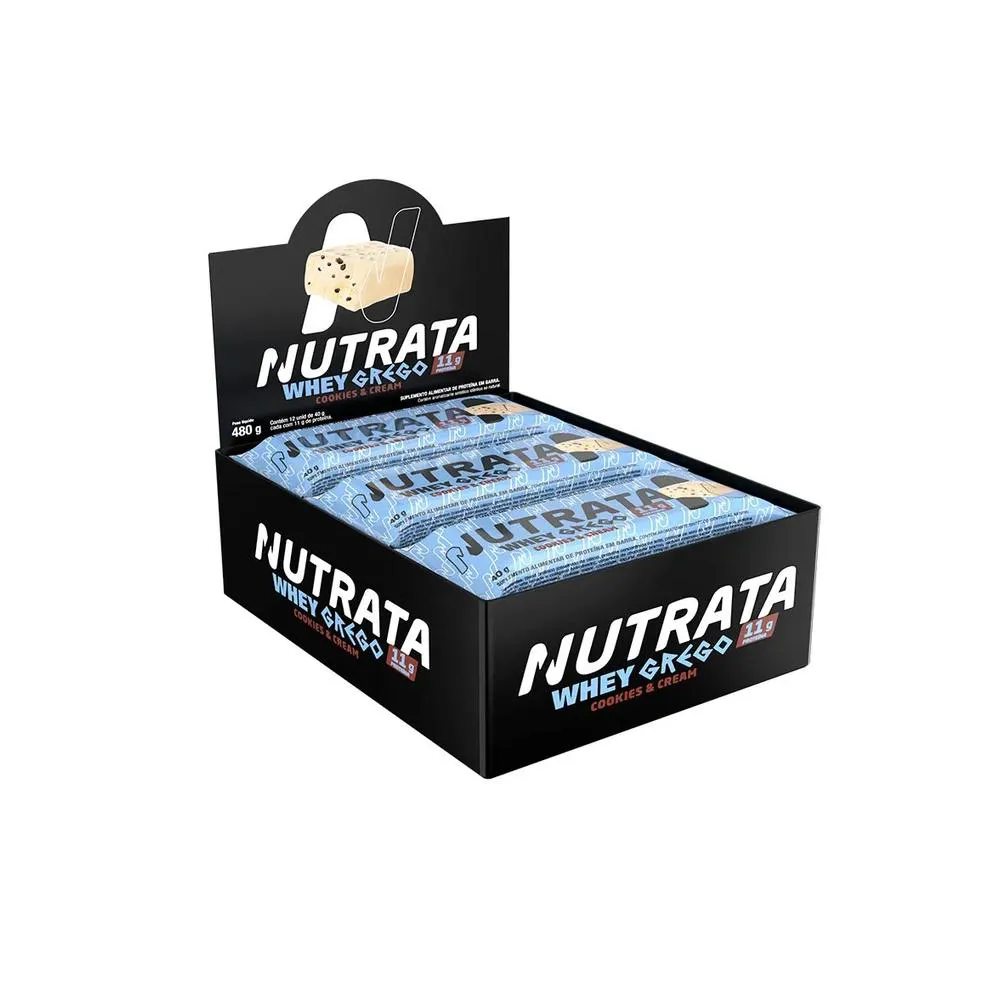 Barra Whey Grego - Sabor Cookies And Cream - 12 Unidades de 40G - Nutrata