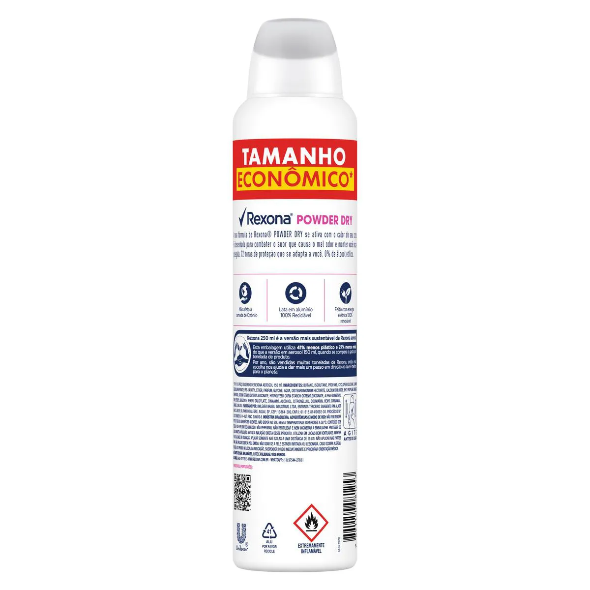 Desodorante Antitranspirante Aerosol Rexona Powder Dry Feminino 72h 250ml