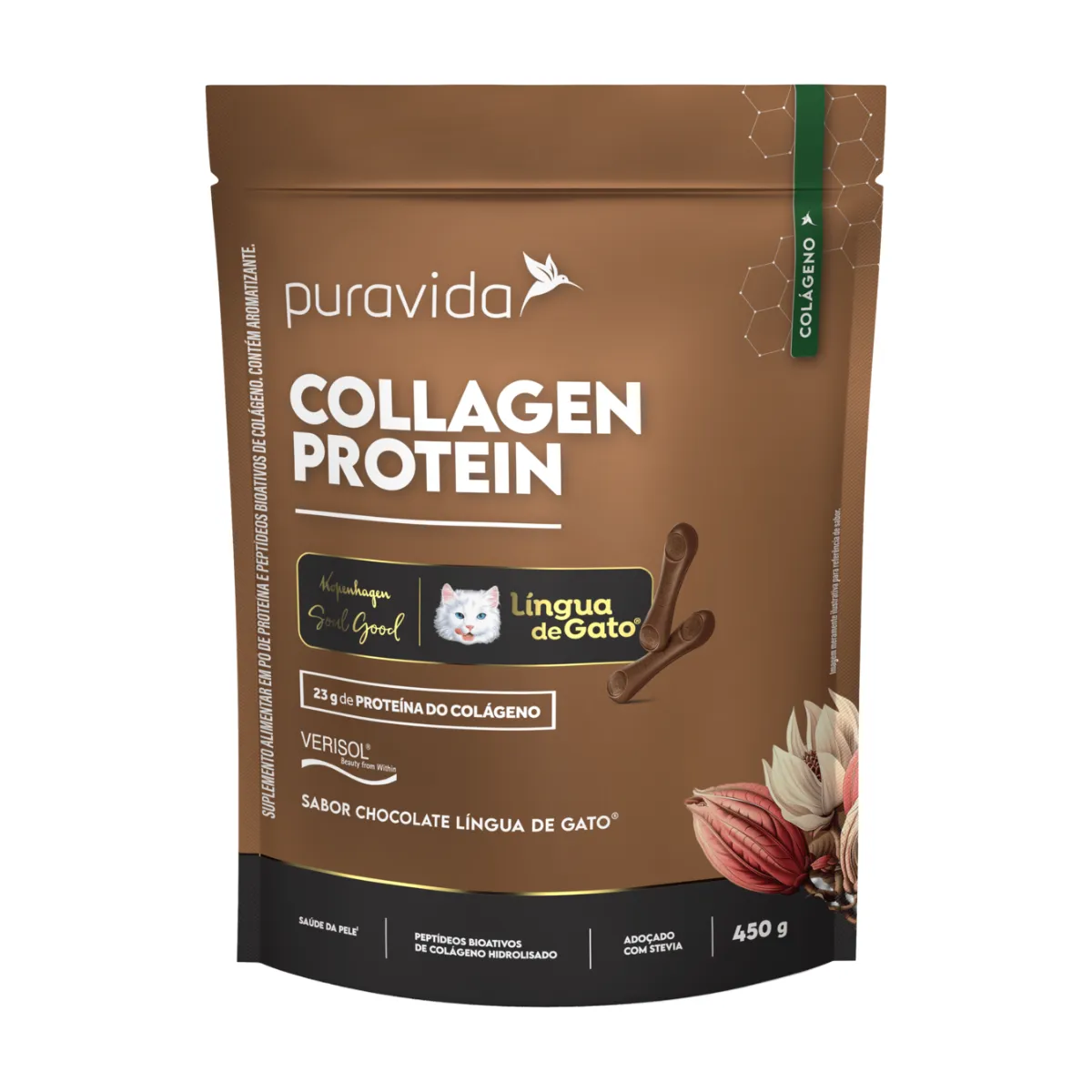 Proteína do Colágeno Puravida Collagen Protein Língua de Gato 450g