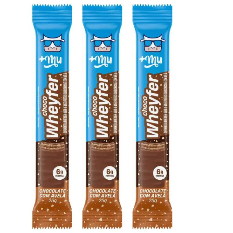 Kit 3 Choco Wheyfer Chocolate C Avelã Crocante 6G de Proteina 25G +Mu